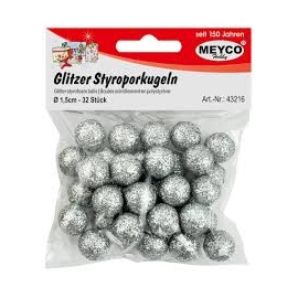 SILVER GLITTER STYROFOAM BALLS - 1.5CM - X32