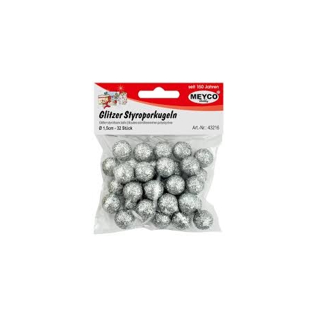 SILVER GLITTER STYROFOAM BALLS 1.5CM - X32