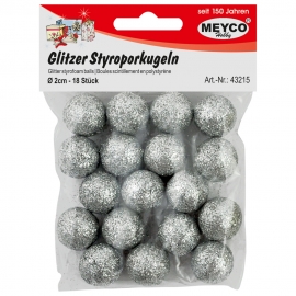 SILVER GLITTER STYROFOAM BALLS - 2CM - X18