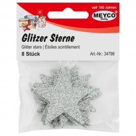 SILVER GLITTER STARS - 4.8CM - X8