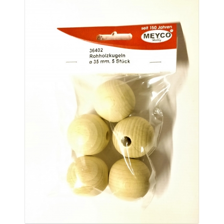 WOODEN BALLS 35MM NATURAL - 5 PIECES